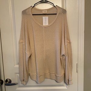 Peach Love Beige Oversized Top w/ Back Detail